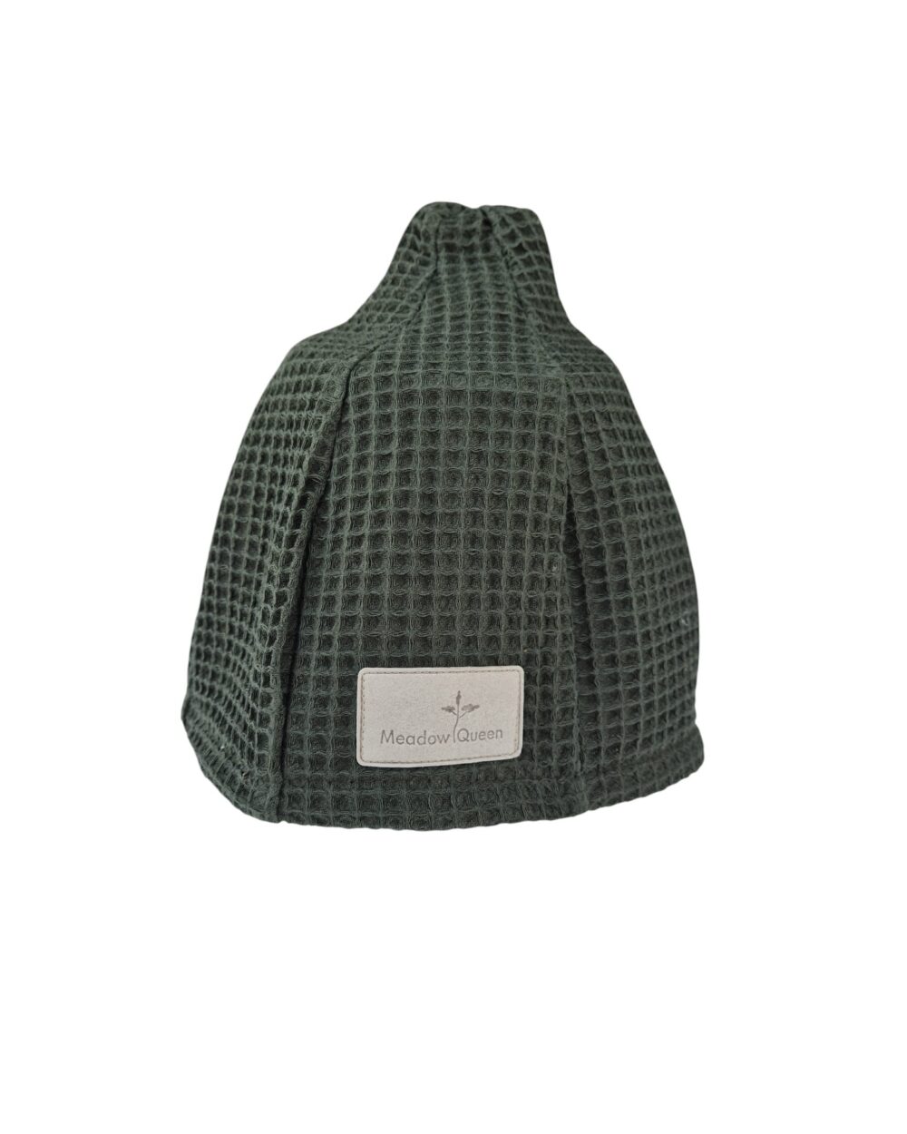 Green cotton waffle-weave sauna hat with a brim