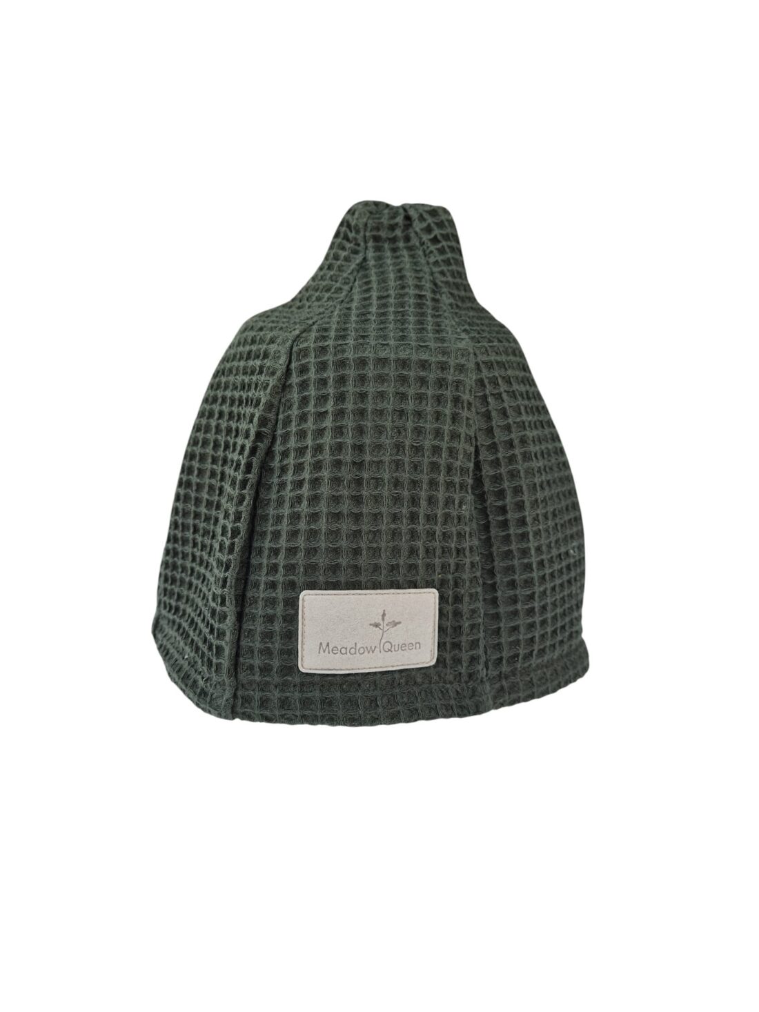 Green cotton waffle-weave sauna hat with a brim