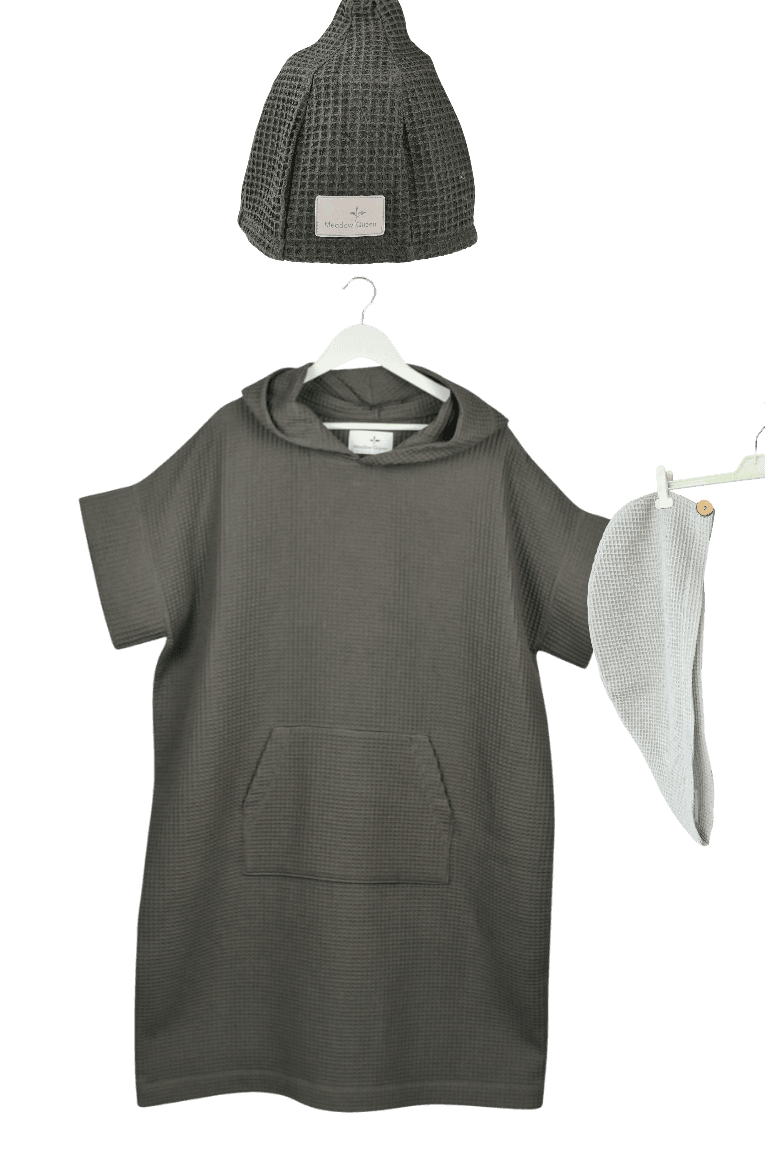 Rinkinys Nr.3 -medvilniniai pončas, kepurė arba galvos rankšluostis